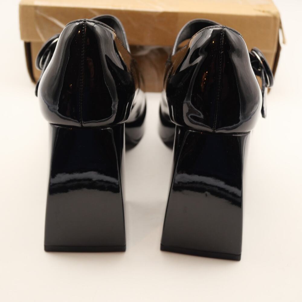 NEW Mary Jane Women's 7 Platform Black Patent Chunky Heels Shoes - Picture 3 of 9